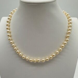 VTG 19" Knotted Faux Pearl Necklace w/ Gold-Tone Filigree‎ Fish Hook Clasp